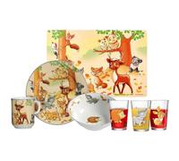 Ritzenhoff & Breker Lot de 7 pièces pour enfants - Animaux de la forêt - Vaisselle en porcelaine pour enfant avec bol, gobelet, assiette, verres pour enfants de 205 ml, set de table 45 x 30 cm, table