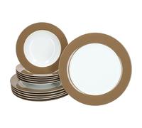 Ritzenhoff & Breker Nougat Doppio Service de table 12 pièces en porcelaine blanc-marron pour 6 personnes, 6 assiettes creuses et 6 assiettes plates, assiettes plates et assiettes creuses pour
