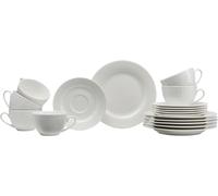 Ritzenhoff & Breker Sofia Service à café 18 pièces, assiettes à dessert (20 cm) et tasses avec soucoupes (220 ml) pour 6 personnes, service à café avec relief rainuré, vaisselle fine en porcelaine,