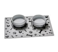 Ritzenhoff & Breker Taro Lot de 2 gamelles pour chien avec support, Ø 14 cm, gamelles pour nourriture et eau pour petits chiens, gamelles en faïence avec supports en métal, position surélevée, tapis