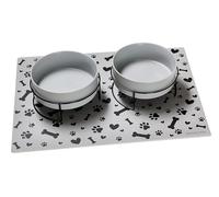 Ritzenhoff & Breker Taro Lot de 2 gamelles pour chien avec support, Ø 22 cm, gamelles pour nourriture et eau pour grands chiens, gamelles en faïence avec supports en métal, position surélevée, tapis