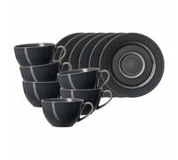 Ritzenhoff & Breker Toledo Lot de 6 tasses à café avec soucoupes, 220 ml, pour 6 personnes, design scandinave, avec vernis réactif, grès, gris foncé