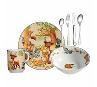 Ritzenhoff & Breker Vaisselle pour enfant avec couverts animaux de la forêt, 7 pièces, multicolore, bol, gobelet, assiette en porcelaine, fourchette, couteau, petite et grande fourchette en acier