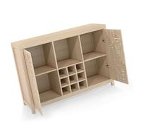 Riuulity Armoire à Bar à Vin, Porte-Vin et Porte-Vin à Vin Mobile, 2 Portes Buffet Storage Armoire pour la Salle à Manger Vivante, en MDF et Panneau de Particules, 47.2x15.4x34.3in (Couleur du Bois)