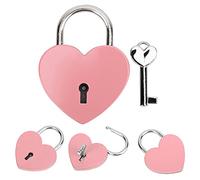 Riuulity Cadenas en Forme de Cœur Exquis en Métal coloré, Serrure à clé pour Boîte à Bijoux de Journal Intime + Goût Unique + Taille Compacte + Petit Bagage + 1,8 X 2,3 Pouces (45 X 59 mm) Rose (PINK)