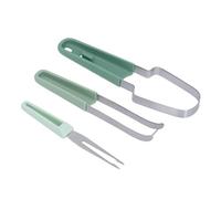 Riuulity Coupe-pastèque Pratique, Fourchette à Fruits en Acier Inoxydable, Outil pour la Maison, les Fêtes et le Camping, Cuillère à Tranches de Melon 3 en 1, Tranchage Plat (GREEN)