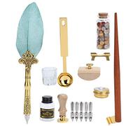 Riuulity Ensemble de Cire pour Stylo Plume, Kit D'écriture de Calligraphie de Style Européen Rétro de Luxe avec 5 Plumes de Rechange, pour écrire des Bandes Dessinées, des Croquis (SP225043 vert