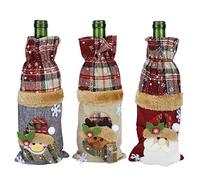 Riuulity Ensemble de Couvertures de Bouteilles de Vin, Bonhomme de Neige, Renne, Père Noël, Sac en Lin, Champagne Rouge, Décor de Fête de Noël, Mariage, Nouvel an, 3 Pièces, 11,2x5,1 Pouces