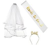 Riuulity Ensemble de Décoration pour Enterrement de Vie de Jeune Fille Comprenant un Voile de Mariée et une Ceinture de Mariée pour un Enterrement de Vie de Jeune Fille mémorable. (WHITE)