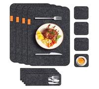 Riuulity Ensemble de Dessous de Verre de Napperon en Feutre de qualité Supérieure, Kit de Salle à Manger de Sac de Fourchette de Tapis de Table Résistant à la Chaleur, Facile Nettoyer, 8 Pièces,