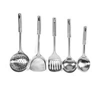 Riuulity Ensemble D'ustensiles de Cuisine 5 Pièces, Outils de Cuisine en Acier Inoxydable avec Cuillère Cuillère à Soupe Passoire Pelle Plate Spatule, avec Trou de Suspension