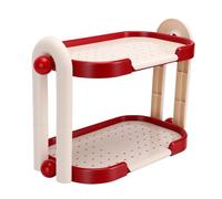 Riuulity Étagère de Bureau avec Système D'évacuation pour Plan de Travail Salle de Bain, Rangement Maquillage, Porte-gobelets, vanité, Gain de Place, Matériau PP Pet (Rouge Blanc)