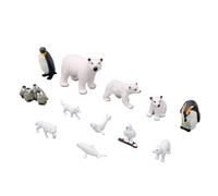 Riuulity Figurines d'animaux Polaires en Plastique 12 Pièces, Kit éducatif de Créatures Arctiques Réalistes avec Ours Polaire Manchot Loup Phoque Renard Harfang des Neiges pour Enfants
