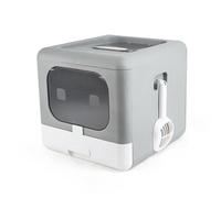 Riuulity Grand Bac à Litière pour Chats, Bac à Litière Pliable et fermé, Anti-déversement et avec Contrôle des Odeurs, pour Plusieurs Chats (Gris Classique)