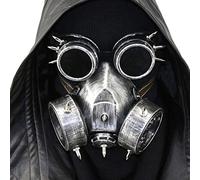 Riuulity Masque de Mort Squelette Guerrier avec Lunettes Réglables, Parfait pour les Mascarades et les Fêtes Punk, Résine 21,5 Cm (SILVER)