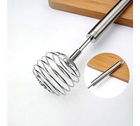 Riuulity Mélangeur D'œufs Portatif, Mélangeur de Lait à Ressort en Acier Inoxydable Durable, Facile à Nettoyer pour les Amateurs de Pâtisserie, 22x5cm (SILVER)