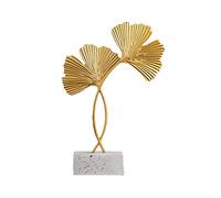 Riuulity Ornements en Feuille D'or en Fer, Décorations Exquises de Style Nordique pour la Maison, la Chambre à Coucher, L'étude, Base Stable Antirouille, Décoration Artistique de Bureau (Ginkgo