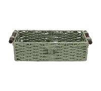 Riuulity Panier de Rangement de Corde en Papier Rustique avec Poignées en Bois pour Salle de Bain, Salon, Cuisine ou Bureau, Panier D'organisateurs D'armoire, Toilette de Rangement (GREEN)