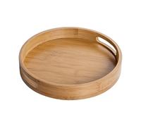 Riuulity Plateau de Service, Plateau Rond en Bois de Bambou avec Poignées pour Servir des Boissons et des Collations pour Les Fêtes et Un Usage Domestique (4)