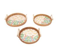 Riuulity Plateau en Rotin 3 Pièces, Panier de Service Rond tissé, Plateau Décoratif en Rotin Fait à la Main avec Deux Poignées pour Salon, Salle à Manger et Cuisine (Tapez 3)