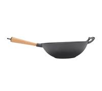 Riuulity Poêle Wok Multifonctionnelle en Fonte pour Faire Sauter un Barbecue, une Cuisinière à Gaz de Camping, une Poêle Wok de 11,8 Pouces avec une Famille en Bois en Fonte pour une Cuisinière à