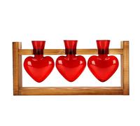 Riuulity Station de Propagation en Forme de Cœur avec Support en Bois et 3 Jardinières en Verre Transparent Rouge pour la Maison, Le Jardin, Le Bureau, Les Terrariums de Décoration