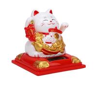Riuulity Statue de Chat Porte-Bonheur Solaire, Bras Agitant, Chat de Fortune, Voiture, Maison, Bureau, Décoration en Plastique Blanc avec Onde de Main Automatique pour la