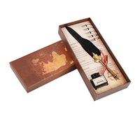Riuulity Stylo de Calligraphie à Plumes Antiques, Coffret Cadeau Vintage Unique pour écrivains et Débutants, Alliage de Plumes Naturelles, 6 (BLACK)