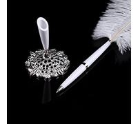 Riuulity Stylo Plume de Signature élégant pour Mariage, avec Support Or/argent, Emballage Exquis, Idéal pour un événement de Mariage (Socle Argent)