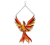 Riuulity Suncatcher en Vitrail Red Phoenix, Ornement Suspendu de Fenêtre en Acrylique pour la Décoration de la Maison, avec Panneau Acrylique, Décor D’Oiseau Mythologique (Couleur des Photos)