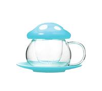Riuulity Tasse à thé Mignonne en Forme de Champignon, Ensemble de Tasses à thé avec Filtre en Verre et Céramique pour les Amateurs de thé, Comprend un Infuseur et une Soucoupe pour Offrir (3)