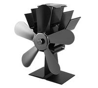 Riuulity Ventilateur de Poêle à Bois Efficace à 5 Pales, Ventilateur de Cheminée alimenté par la Chaleur pour Poêle Bois, Fonctionnement Silencieux et pour Usage Domestique, Alliage (Black)