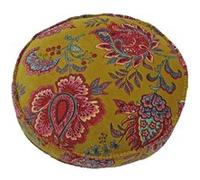 Paoletti Riva Malisa Coussin Carré Couverture - Lemon Curry Jaune - Paisley Indian Imprimer - Faux Velours Tissu - Rose Pompon Edges - Lavable Machine - 100% Coton - 50 X 50 Cm (20" X 20" Pouces)