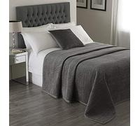 Riva Paoletti Brooklands Luxe King Size Couvre-Lit - Gris Graphite - Velvet Feel Quilt Design - Linge Border - 100% Polyester Garnissage - 240 X 250Cm (94" X 98" Pouces)
