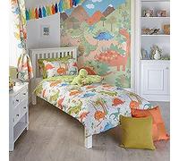 Riva Paoletti Enfants Dinosaur Double Couette Set - 2 X Taies d'oreiller Inclus - Blanc Et Vert - Réversible Design - Lavable en Machine - 200 X 200 Cm (79" X 79" Pouces) - Conçu Au Royaume-Uni