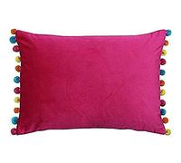 Riva Paoletti Fiesta Coussin Rectangulaire Couverture Multicolore Pompon Edges - Soft Velours Tissu - Réversible - Zip De Fermeture - 100% Polyester - 35 X 50 Cm (14" X 20" Pouces), Polyester, Hot Pin