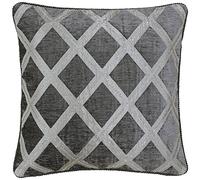 Riva Paoletti Hermes Plume Coussin Rempli - Gris Graphite - Tissu Chenille - Réversible Géométrique Diamant - Soutache Braid Edges - 100% Polyester - 45 X 45 Cm (18" X 18" Pouces), Polyester Oyster, 4