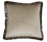 Riva Paoletti Kiruna Place Plumes Coussin Rempli - Beige Velours Taupe Look And Feel - Fausse Fourrure Bordures - Réversible - Fermeture Cachée Zip - 100% Polyester Cas - 45 X 45 Cm (18" X 18" Pouces)