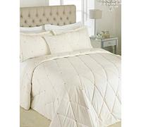 Riva Paoletti New Diamante Couvre-Lit - Crème - Diamante Cristal Paillettes - Matelassée Géométrique Design - 2 X Oreiller Shams Inclus - 100% Polyester - 220 X 240 Cm (87" X 94" Pouces)