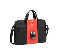 Rivacase 8038 Malette 15.6" Noir Polyester, Compartiment 400x285x45mm, Poche Avant, Sangle Épaule Amovible + Souris Wireless, 420x290x55mm 470g