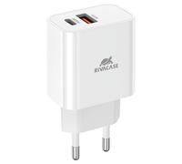 Rivacase Chargeur secteur PS4102 W00 – 20 W PD + QC3.0, 2 ports Type‑C et USB, Blanc