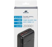 Rivacase, Powerbank 20000mAh 2 USB-A/USB-C QC 3.0/PD 22,5W avec 4 indicateurs LED, noir