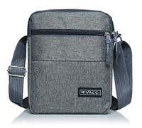 Rivacci Sacoche Homme Bandoulière Petit Sac Bandoulière pour Homme - Sport et Voyage - Petit Format, Porté à l'epaule, Vintage, pour Smartphone, Iphone, Cadeau Hommes, Gris, 21cm x 18cm