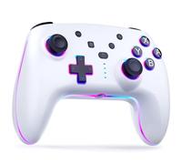 RivalPlay Manette pour Switch/Switch 2, Manette Switch sans Fil avec Lumière RGB/Macro Bouton, Manette Switch avec Bluetooth/Turbo/Bouton de Connexion Rapide/Double Vibration/6 Axes Gyroscope, Blanc