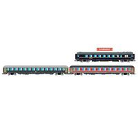 Rivarossi HR4361 FS, Pack de 3 unités Alpen-Express 1/2, vestibules WR CIWL 1925T UIC + UIC-X 1ère Classe Rouge/Gris + UIC-X 2ème Classe Gris, ép. Voitures de Voyageurs IVb