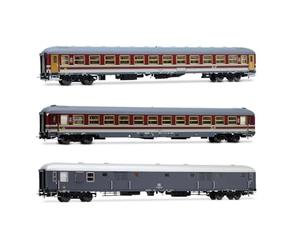 Rivarossi HR4362 FS, Pack de 3 unités Alpen-Express 2/2, 2X UIC-X 2ème Classe Rouge/Gris + Fourgon à Bagages UIC-X '70 Gris, ép. Voitures de Voyageurs IVb