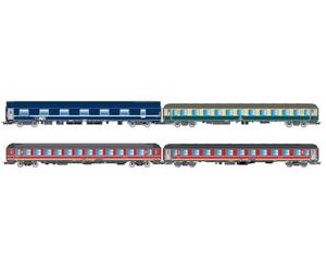 Rivarossi HR4374 FS/DB/NS, Pack de 4 unités 1 "Italien-Holland-Express, NS WLABm MU Ten, DB Bcm 243 Bleu-Beige, FS UIC-X 2ème cl