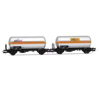 Rivarossi HR6621 Set 2 Wagons Type Uh “Pibigas”, Lirea Aluminium, Bande Orange