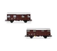 Rivarossi - HR6645 - FS, Pack de 2 Wagons GS, Parois en Planches de Bois, Un avec Feux Arrière Rouges, Ép. IV, Matériel Roulant Wagon