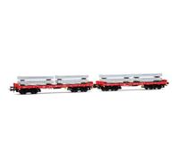Rivarossi HR6702 D-DBSR, Coffret 2 Wagons Plats 4 essieux Rmms, Rouge trafic, chargés de Blocs d'aluminium, ép. VI, Wagons Miniatures, dès 14 Ans